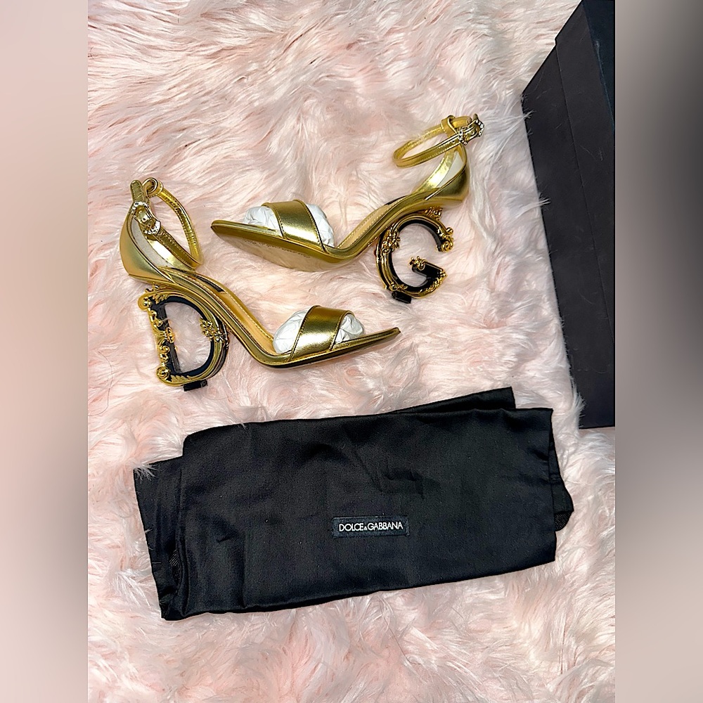 DOLCE & GABBANA Sculpted-Heel Metallic Leather sandals